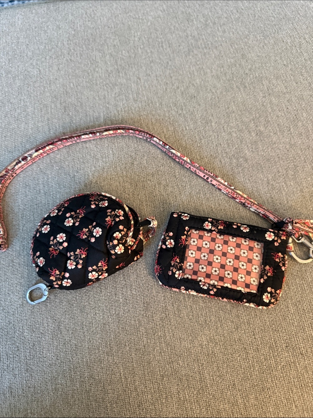 Vera Bradley Black Floral Quilted Lanyard Set with Pink Accents